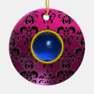 CLASSYBLACK PINK PAARSE FUCHSIA DAMASK GEM KERAMISCH ORNAMENT