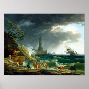 Claude-Joseph Vernet A Storm over een Middellandse Poster