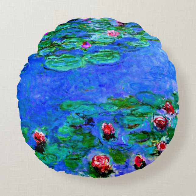 Claude Monet art: Water Lilies (rood) Rond Kussen (Voorkant)