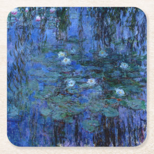 Claude Monet Blue Water Lilies Vierkante Kartonnen Onderzetter