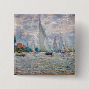 Claude Monet - Botensportwedstrijd bij Argenteuil Vierkante Button 5,1 Cm