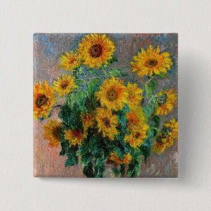 Claude Monet - Bouquet van zonnebloemen Vierkante Button 5,1 Cm