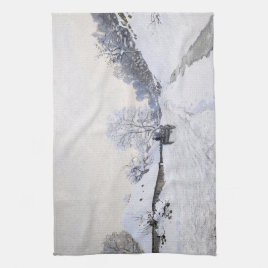 Claude Monet - Cart on the Snowy Road at Honfleur Theedoek (Verticaal)