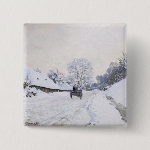 Claude Monet - Cart on the Snowy Road at Honfleur Vierkante Button 5,1 Cm