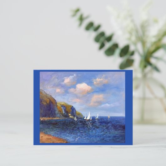 Claude Monet, Cliffs and Sailships te Pourville Briefkaart (Staand voorkant)