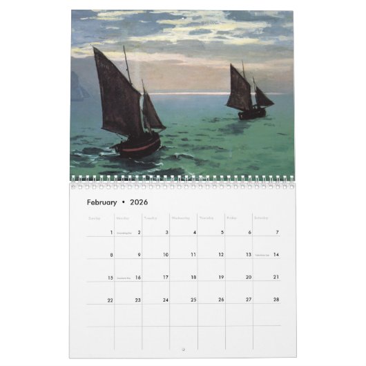 Claude Monet Custom Year Agenda Kalender (Feb 2026)