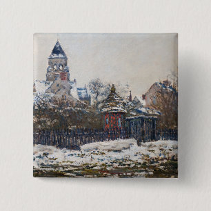 Claude Monet - De kerk in Vetheuil Vierkante Button 5,1 Cm