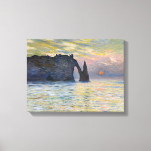 Claude Monet - De klif, Etretat, zonsondergang Canvas Afdruk