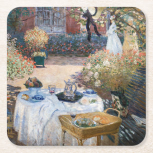 Claude Monet - De Luncheon, decoratief paneel Vierkante Kartonnen Onderzetter