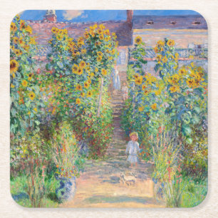 Claude Monet - De tuin van de kunstenaar in Vetheu Vierkante Kartonnen Onderzetter