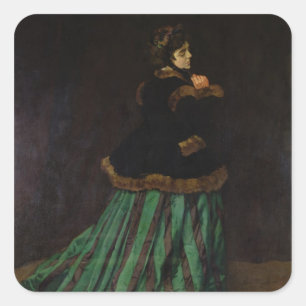 Claude Monet   De vrouw in de Groene Dress, 1866 Vierkante Sticker