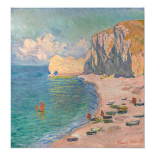 Claude Monet - Etretat: Strand en Falaise d'Amont Foto Afdruk