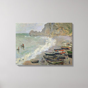Claude Monet Etretat, strand en Porte d'Amont Canvas Afdruk