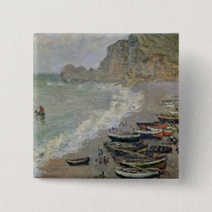 Claude Monet Etretat, strand en Porte d'Amont Vierkante Button 5,1 Cm