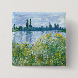 Claude Monet - Flowers op de banken Vierkante Button 5,1 Cm