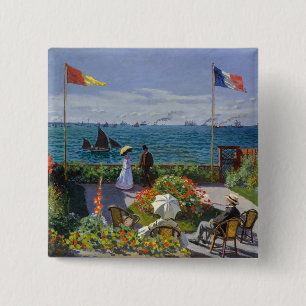 Claude Monet - Garden in Sainte-Adresse Vierkante Button 5,1 Cm