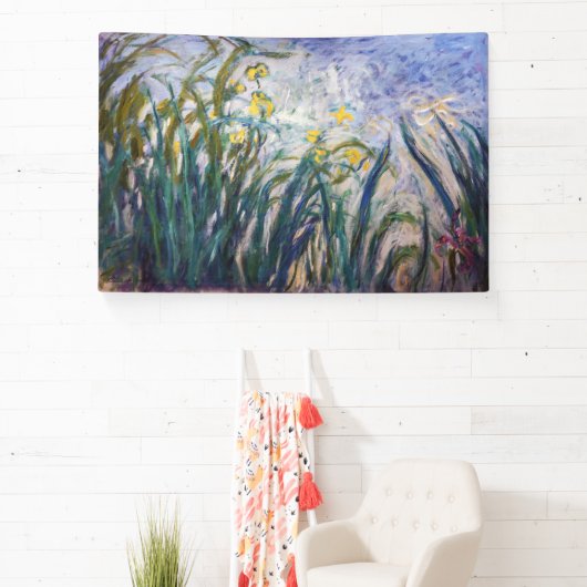 Claude Monet - Geel en Paars Irises Spandoek (Insitu)