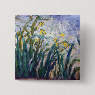 Claude Monet - Geel en Paars Irises Vierkante Button 5,1 Cm