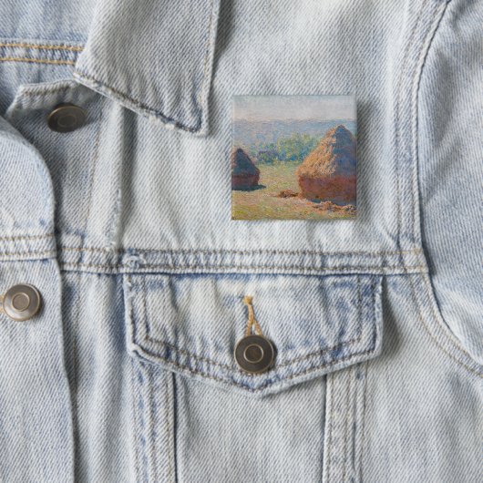 Claude Monet - Haystacks, einde zomer Vierkante Button 5,1 Cm (In situ)
