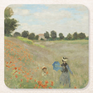 Claude Monet Het klaprozenveld bij Argenteuil Kuns Vierkante Kartonnen Onderzetter