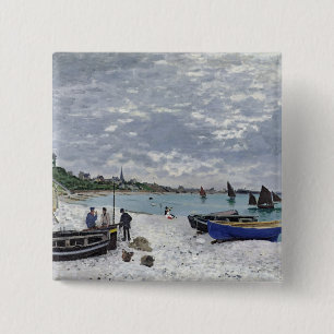 Claude Monet   Het strand bij Sainte-Adresse Vierkante Button 5,1 Cm