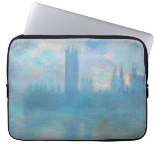Claude Monet House of Parliament uit Londen. Blauw Laptop Sleeve