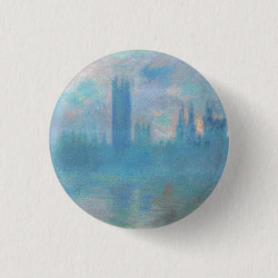 Claude Monet. Houses of Parliament London. Blauw Ronde Button 3,2 Cm