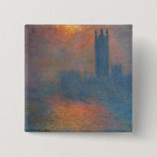 Claude Monet - Huizen van het Parlement Londen Vierkante Button 5,1 Cm