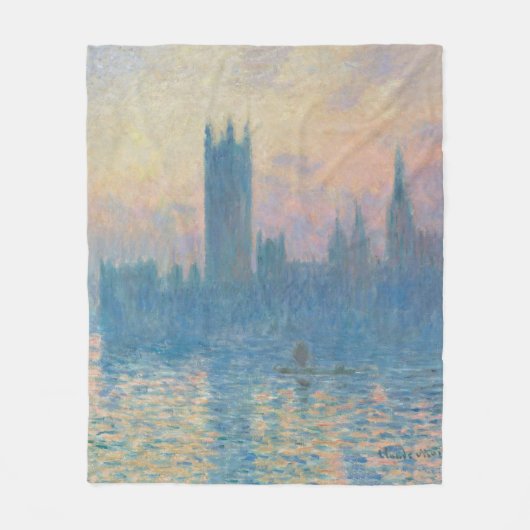 Claude Monet Huizen van het Parlement Zonsondergan Fleece Deken (Voorkant)