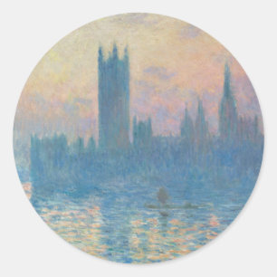 Claude Monet Huizen van het Parlement Zonsondergan Ronde Sticker