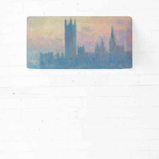 Claude Monet Huizen van het Parlement Zonsondergan Spandoek (Insitu)