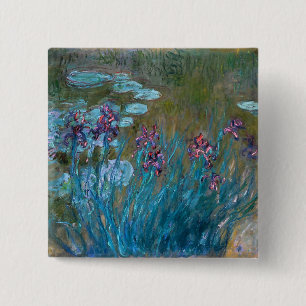 Claude Monet Irises en waterlelies Vierkante Button 5,1 Cm