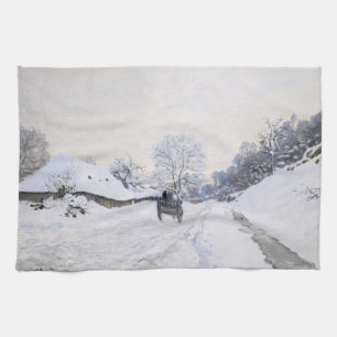 Claude Monet - Kar op de besneeuwde weg bij Honfle Theedoek