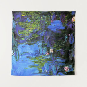 Claude Monet kunst: Waterlelies, blauwe indigo Wandkleed