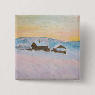 Claude Monet - Landschap in Noorwegen, Blauwe Huiz Vierkante Button 5,1 Cm