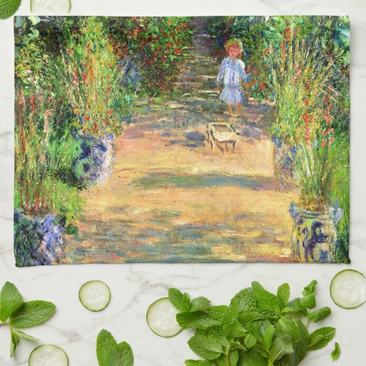 Claude Monet Monet's tuin in Vétheuil Theedoek (Gevouwen)