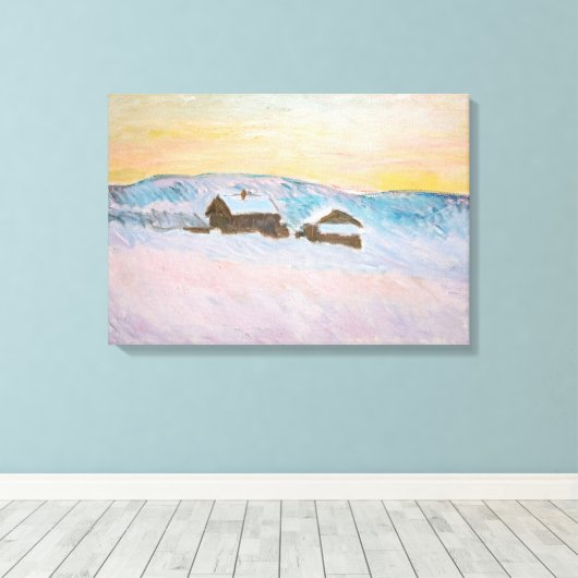 Claude Monet - Noorwegen Landscape, Blue Houses Canvas Afdruk (Insitu (Houten vloer))