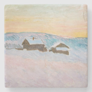 Claude Monet - Noorwegen Landscape, Blue Houses Stenen Onderzetter