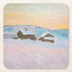 Claude Monet - Noorwegen Landscape, Blue Houses Vierkante Kartonnen Onderzetter