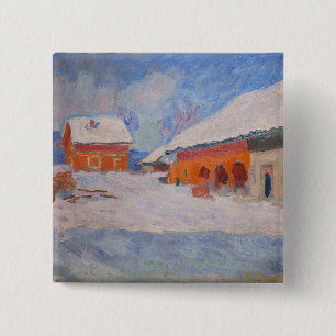 Claude Monet - Noorwegen, Rode Huizen in Bjornegaa Vierkante Button 5,1 Cm