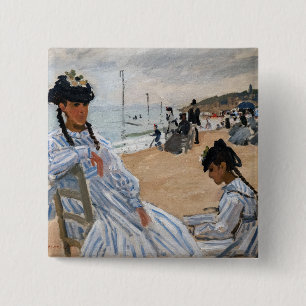 Claude Monet - Op het strand in Trouville Vierkante Button 5,1 Cm