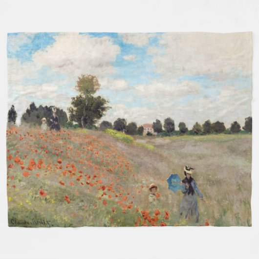 Claude Monet - Poppy Field Fleece Deken (Voorkant (Horizontaal))