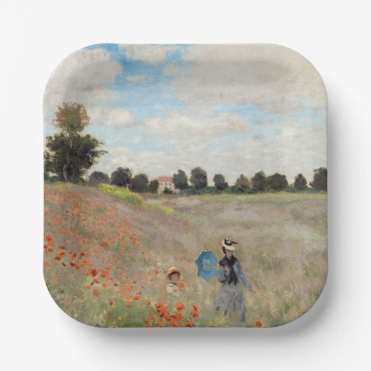Claude Monet - Poppy Field Papieren Bordje (Voorkant)