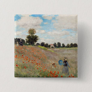 Claude Monet - Poppy Field Vierkante Button 5,1 Cm
