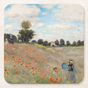 Claude Monet - Poppy Field Vierkante Kartonnen Onderzetter