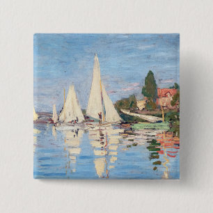 Claude Monet - Regattas in Argenteuil Vierkante Button 5,1 Cm