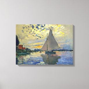 Claude Monet - Sailboot in Le Petit-Gennevilliers Canvas Afdruk