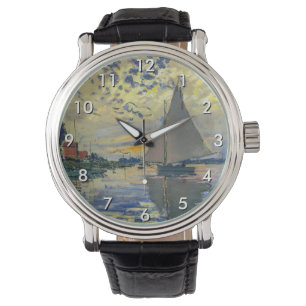 Claude Monet - Sailboot in Le Petit-Gennevilliers Horloge