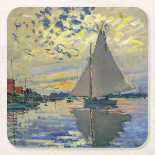 Claude Monet - Sailboot in Le Petit-Gennevilliers Vierkante Kartonnen Onderzetter