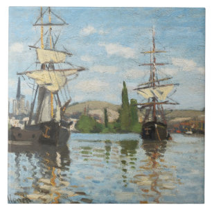 Claude Monet   Schepen die op de zegen in Rouen va Tegeltje